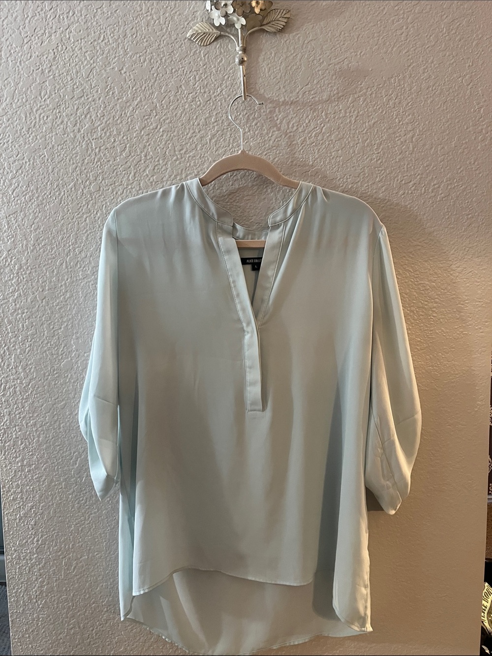 A.L.C. Sage Green Split V-Neck Tunic Blouse